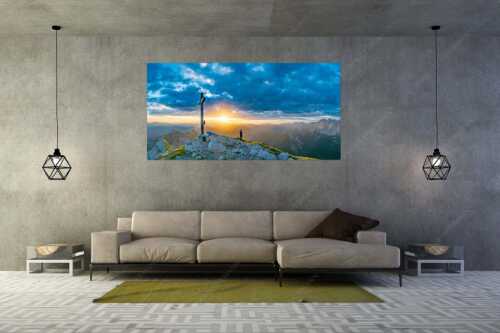 Blick von der Soiernspitze in den Sonnenaufgang im Karwendelgebirge - Ehrfurcht - Größe ca. 200x100cm, Seitenverhältnis 2:1 - Soiernspitze im Karwendel - weitere Infos unter https://www.kriner-weiermann.de