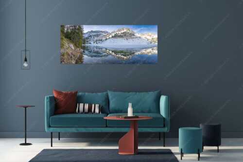 Im Frühling wenn das Eis auf dem Soiernsee zu schmelzen beginnt ist es noch menschenleer - Ein Hauch von Frühling - Größe ca. 175x70cm, Seitenverhältnis 2,5:1 - Frühling am Soiernsee - weitere Infos unter https://www.kriner-weiermann.de