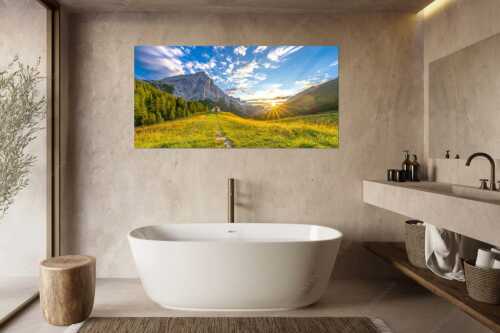 Weg zur Kapelle an der Hallerangeralm mit Kleinen Lafatscher - Ein Moment der Stille - Größe ca. 180x90cm, Seitenverhältnis 2:1 - Kapelle Hallerangeralm im Karwendel - weitere Infos unter https://www.kriner-weiermann.de
