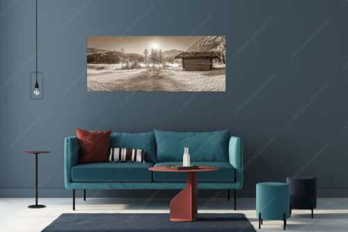 Auf der Nordseite des Wettersteingebirges liegt der Ferchensee in traumhafter Landschaft - Ein Morgen am Ferchensee - Größe ca. 175x70cm, Seitenverhältnis 2,5:1 - Ferchensee bei Mittenwald - weitere Infos unter https://www.kriner-weiermann.de