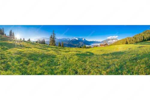 Sonnenaufgang an der Eckenhütte mit Blick zum Zugspitzmassiv - Ein Morgen an der Eckenhütte - Seitenverhältnis 3:1 - Garmisch-Partenkirchen mit Zugspitze und Kramer - weitere Infos unter https://www.kriner-weiermann.de