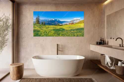 Sonnenaufgang an der Eckenhütte mit Blick zum Zugspitzmassiv - Ein Morgen an der Eckenhütte - Wandbild - Größe ca. 180x90cm, Seitenverhältnis 2:1 - Garmisch-Partenkirchen mit Zugspitze und Kramer - weitere Infos unter https://www.kriner-weiermann.de