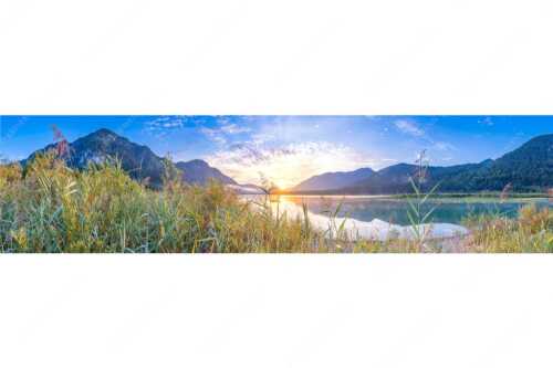 Blick über den Silvensteinsee zum Sonnenaufgang - Einsamer Sommermorgen - Seitenverhältnis 4:1 - Silvensteinsee - weitere Infos unter https://www.kriner-weiermann.de