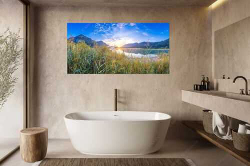 Blick über den Silvensteinsee zum Sonnenaufgang - Einsamer Sommermorgen - Größe ca. 180x90cm, Seitenverhältnis 2:1 - Silvensteinsee - weitere Infos unter https://www.kriner-weiermann.de