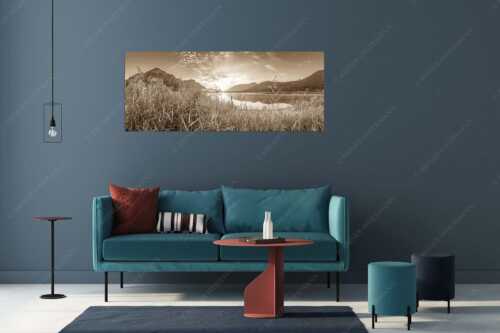 Blick über den Silvensteinsee zum Sonnenaufgang - Einsamer Sommermorgen - Größe ca. 175x70cm, Seitenverhältnis 2,5:1 - Silvensteinsee - weitere Infos unter https://www.kriner-weiermann.de