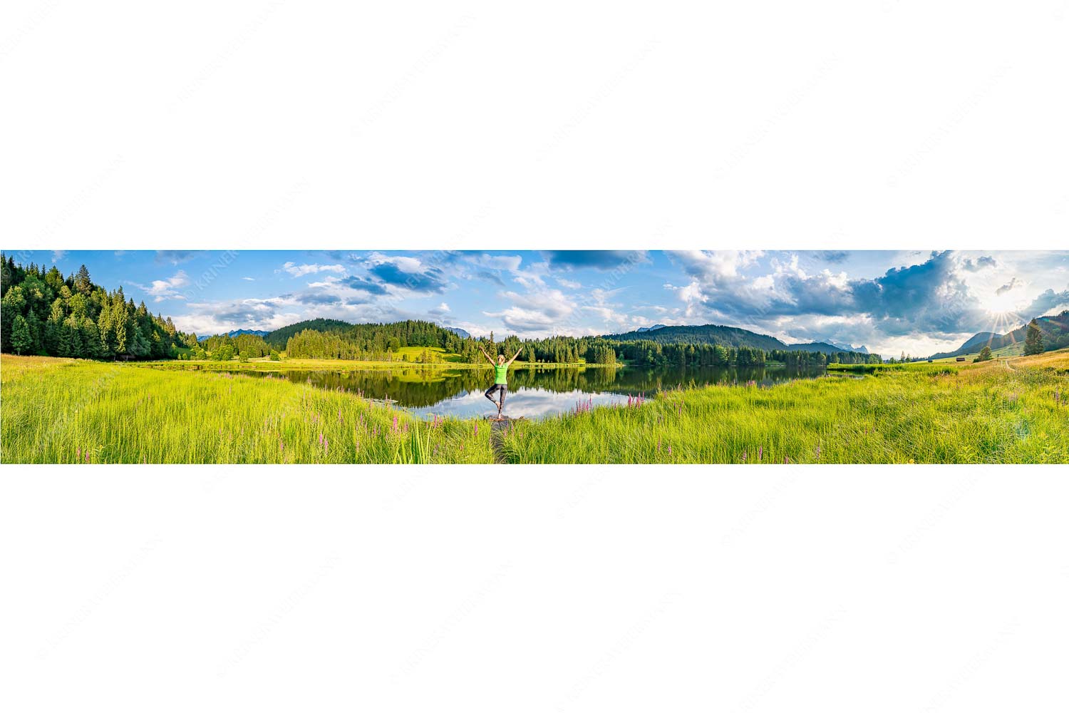 Yoga am Geroldsee mit Blick zum Wetterstein, Karwendel und Soierngebirge