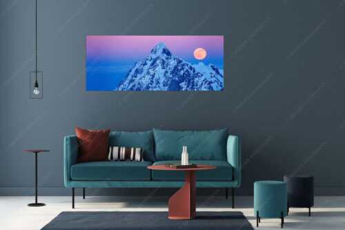 Winterlicher Mondaufgang über Wörner im Karwendelgebirge - Eismond - Größe ca. 175x70cm, Seitenverhältnis 2,5:1 - Wörner mit Vollmond - weitere Infos unter https://www.kriner-weiermann.de