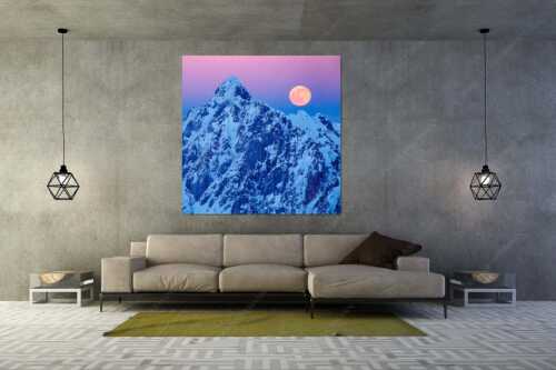 Winterlicher Mondaufgang über Wörner im Karwendelgebirge - Eismond - Größe ca. 160x160cm, Seitenverhältnis 1:1 - Wörner mit Vollmond - weitere Infos unter https://www.kriner-weiermann.de