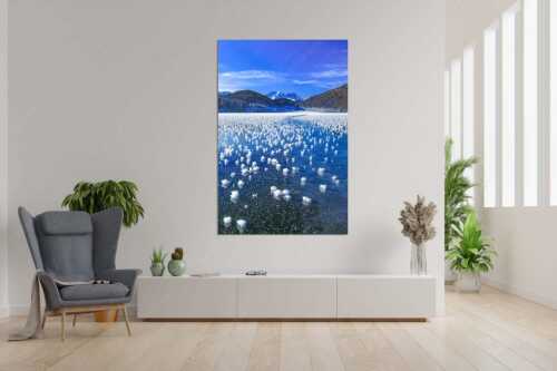 Eisblumen am Barmsee mit Blick zum Wettersteingebirge mit Zugspitzmassiv - Eisrosen - Größe ca. 120x180cm, Seitenverhältnis 2:3 - Eiskristalle auf Barmsee - weitere Infos unter https://www.kriner-weiermann.de