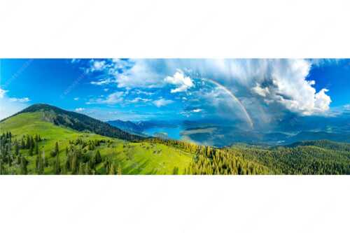 Regenbogen über dem Simetsberg und Walchensee - Farbenkranz - Seitenverhältnis 3:1 - Simetsberg Walchensee Regenborgen - weitere Infos unter https://www.kriner-weiermann.de