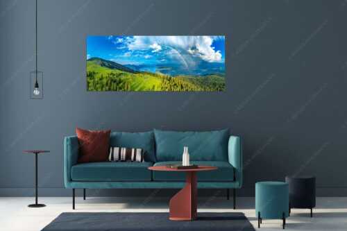 Regenbogen über dem Simetsberg und Walchensee - Farbenkranz - Größe ca. 175x70cm, Seitenverhältnis 2,5:1 - Simetsberg Walchensee Regenborgen - weitere Infos unter https://www.kriner-weiermann.de