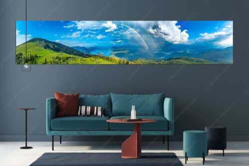 Regenbogen über dem Simetsberg und Walchensee - Farbenkranz - Größe ca. 350x70cm, Seitenverhältnis 5:1 - Simetsberg Walchensee Regenborgen - weitere Infos unter https://www.kriner-weiermann.de