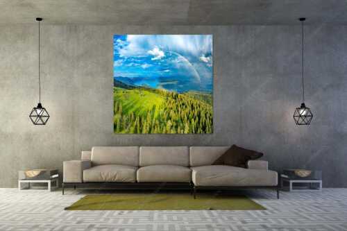 Regenbogen über dem Simetsberg und Walchensee - Farbenkranz - Größe ca. 160x160cm, Seitenverhältnis 1:1 - Simetsberg Walchensee Regenborgen - weitere Infos unter https://www.kriner-weiermann.de