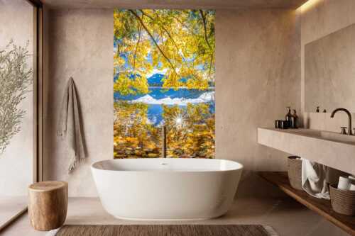 Wenn die Äste mit buntem Laub beinahe das Wasser berühren entstehen traumhafte Bilder - Farbpalette - Größe ca. 160x240cm, Seitenverhältnis 2:3 - Barmsee mit Karwendlegebirge - weitere Infos unter https://www.kriner-weiermann.de