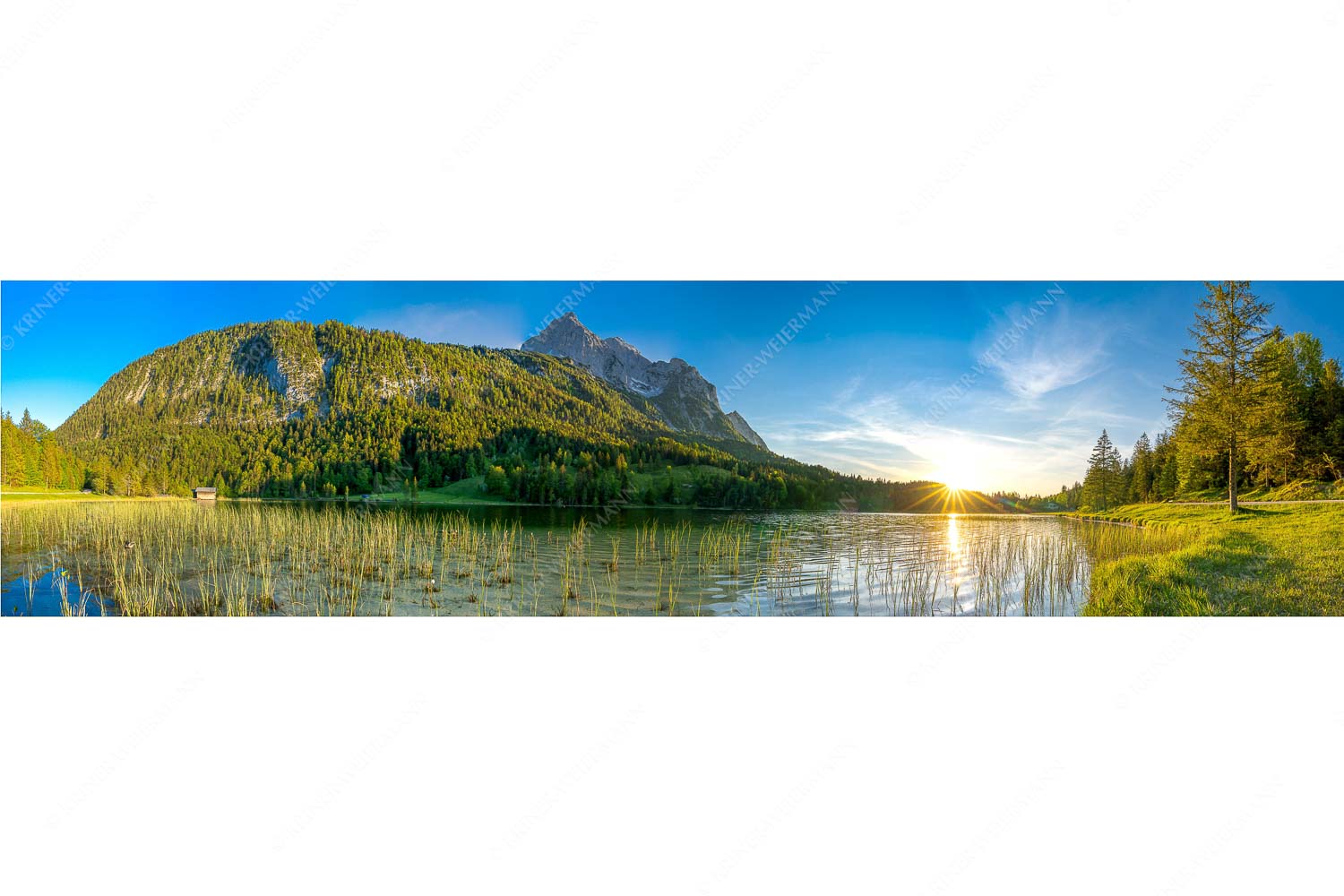 Ferchenseeabend – Seitenverhältnis 4:1 — Ferchensee Wetterstein Sonnenuntergang Blick über den Ferchensee zur Unteren Wettersteinspitze bei Sonnenuntergang