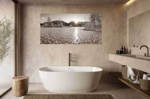 Bei großer Kälte und ohne Niederschlag bilden sich tausende Eisrosen am Barmsee - Filigran - Größe ca. 180x90cm, Seitenverhältnis 2:1 - Barmsee mit Karwendel - weitere Infos unter https://www.kriner-weiermann.de