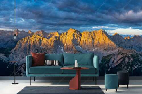 Erstes Sonnenlicht auf Raffelspitze, Hochkarspitze, Wörner und die nördliche Karwendelkette - Firewall - Größe ca. 400x200cm, Seitenverhältnis 2:1 - Morgenstimmung Hochkarspitze Wörner im Karwendel - weitere Infos unter https://www.kriner-weiermann.de
