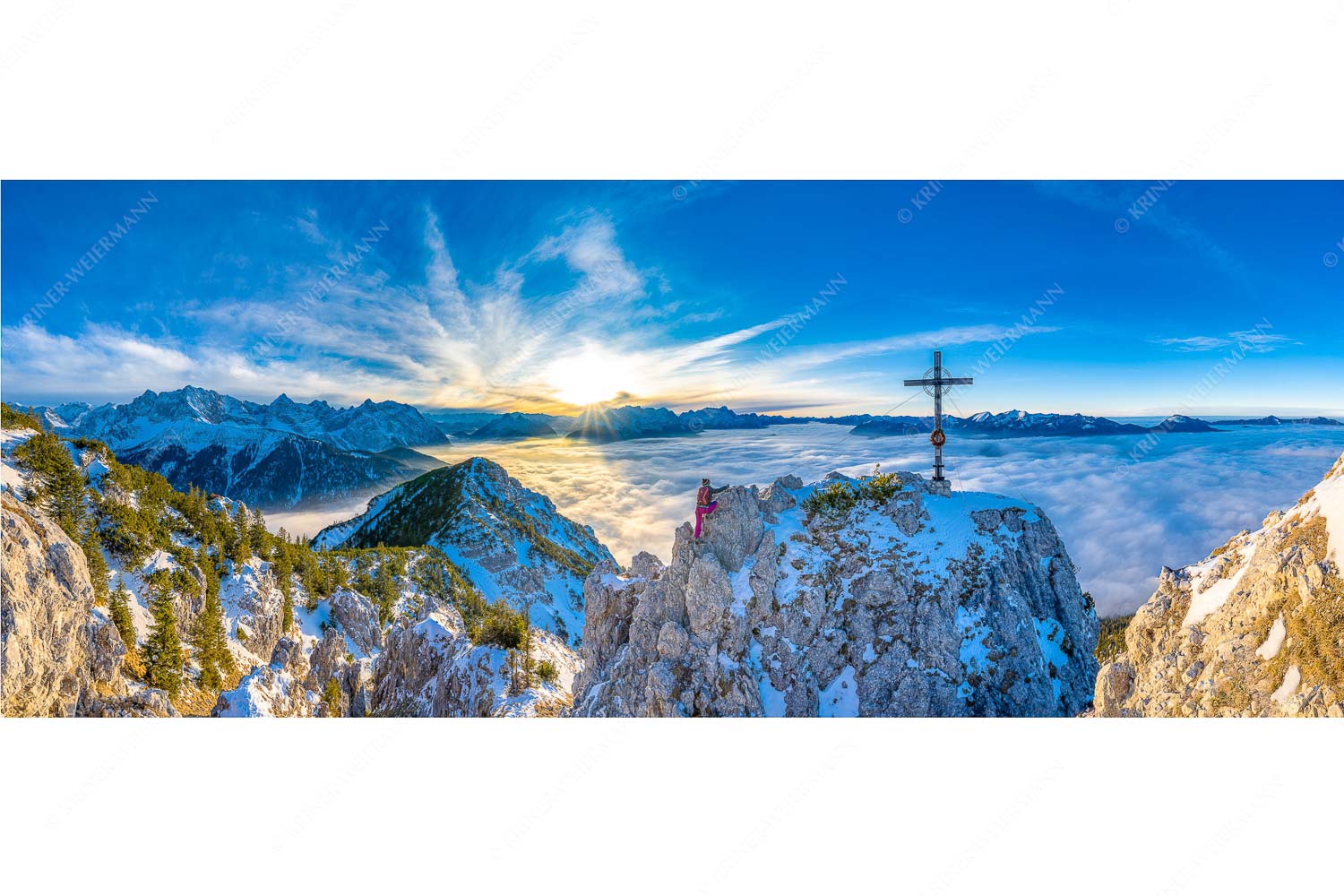 Fortuna II – Seitenverhältnis 2,5:1 — Klettern zum Signalkopf Blick vom Signalkopf über Wolkenmeer über dem Oberen Isartal zum Sonnenuntergang im Wetterstein