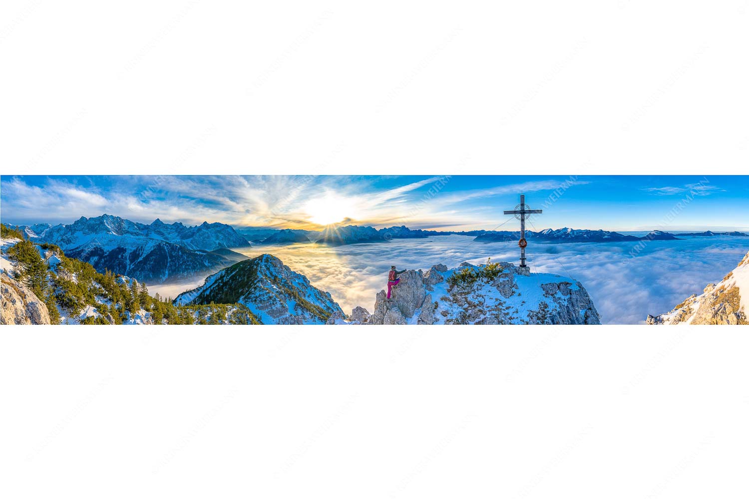 Fortuna II – Seitenverhältnis 5:1 — Klettern zum Signalkopf Blick vom Signalkopf über Wolkenmeer über dem Oberen Isartal zum Sonnenuntergang im Wetterstein