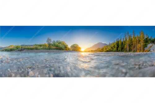 Sonnenaufgang an der Isar mit Karwendelgebirge - Freude am Fließen - Seitenverhältnis 3:1 - Isar Wasser - weitere Infos unter https://www.kriner-weiermann.de