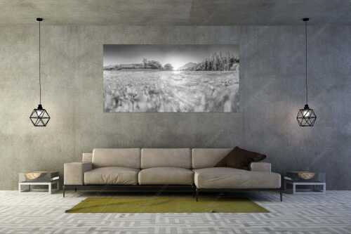 Sonnenaufgang an der Isar mit Karwendelgebirge - Freude am Fließen - Größe ca. 200x100cm, Seitenverhältnis 2: - Isar Wasser - weitere Infos unter https://www.kriner-weiermann.de