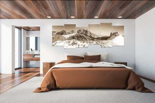 Blick über das Puittal zur Schüsselkar- und Leutascher Dreitorspitze im Wettersteingebirge - Freudige Aktion - 6er Split, Größe ca. 280x112cm, Seitenverhältnis 2,5:1 - Winterwanderung Wetterstein - weitere Infos unter https://www.kriner-weiermann.de