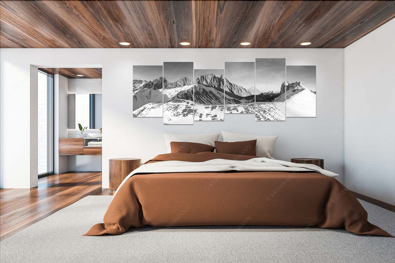 Blick über das Puittal zur Schüsselkar- und Leutascher Dreitorspitze im Wettersteingebirge - Freudige Aktion - 6er Split, Größe ca. 280x112cm, Seitenverhältnis 2,5:1 - Winterwanderung Wetterstein - weitere Infos unter https://www.kriner-weiermann.de