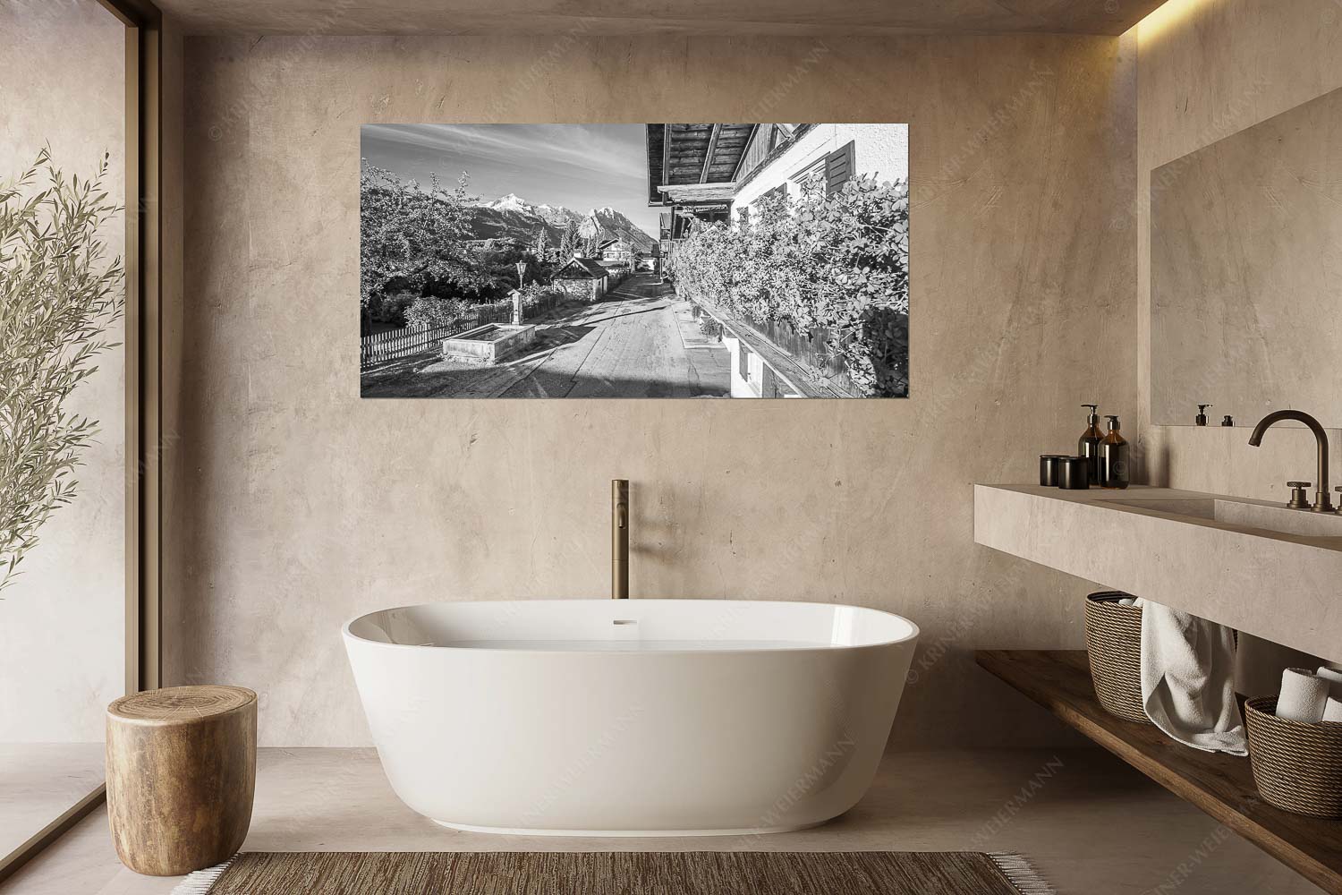 Frühlingsstraße – Größe ca. 180x90cm, Seitenverhältnis 2:1 — Garmisch mit Alpspitze und Waxenstein Blick von der Frühlingsstraße in Garmisch zum Zugspitzmassiv im Wetterstein - Frühlingsstraße - Größe ca. 180x90cm, Seitenverhältnis 2:1 - Garmisch mit Alpspitze und Waxenstein - weitere Infos unter https://www.kriner-weiermann.de