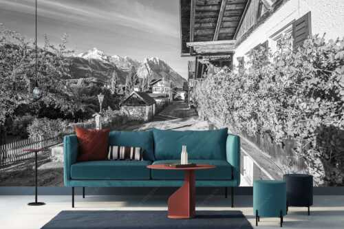 Blick von der Frühlingsstraße in Garmisch zum Zugspitzmassiv im Wetterstein - Frühlingsstraße - Größe ca. 400x200cm, Seitenverhältnis 2:1 - Garmisch mit Alpspitze und Waxenstein - weitere Infos unter https://www.kriner-weiermann.de