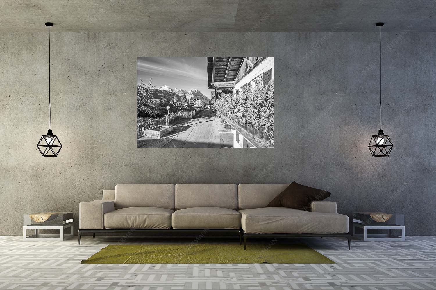 Frühlingsstraße – Größe ca. 180x120cm, Seitenverhältnis 3:2 — Garmisch mit Alpspitze und Waxenstein Blick von der Frühlingsstraße in Garmisch zum Zugspitzmassiv im Wetterstein - Frühlingsstraße - Größe ca. 180x120cm, Seitenverhältnis 3:2 - Garmisch mit Alpspitze und Waxenstein - weitere Infos unter https://www.kriner-weiermann.de