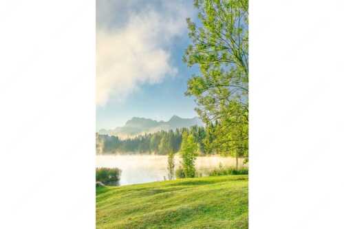 Morgenstimmung am Geroldsee mit Blick zum Karwendelgebirge - Frühnebel - Seitenverhältnis 2:3 - Geroldsee mit Karwendel - weitere Infos unter https://www.kriner-weiermann.de
