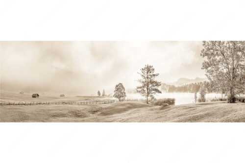 Morgenstimmung am Geroldsee mit Blick zum Karwendelgebirge - Frühnebel - Seitenverhältnis 3:1 - Geroldsee mit Karwendel - weitere Infos unter https://www.kriner-weiermann.de