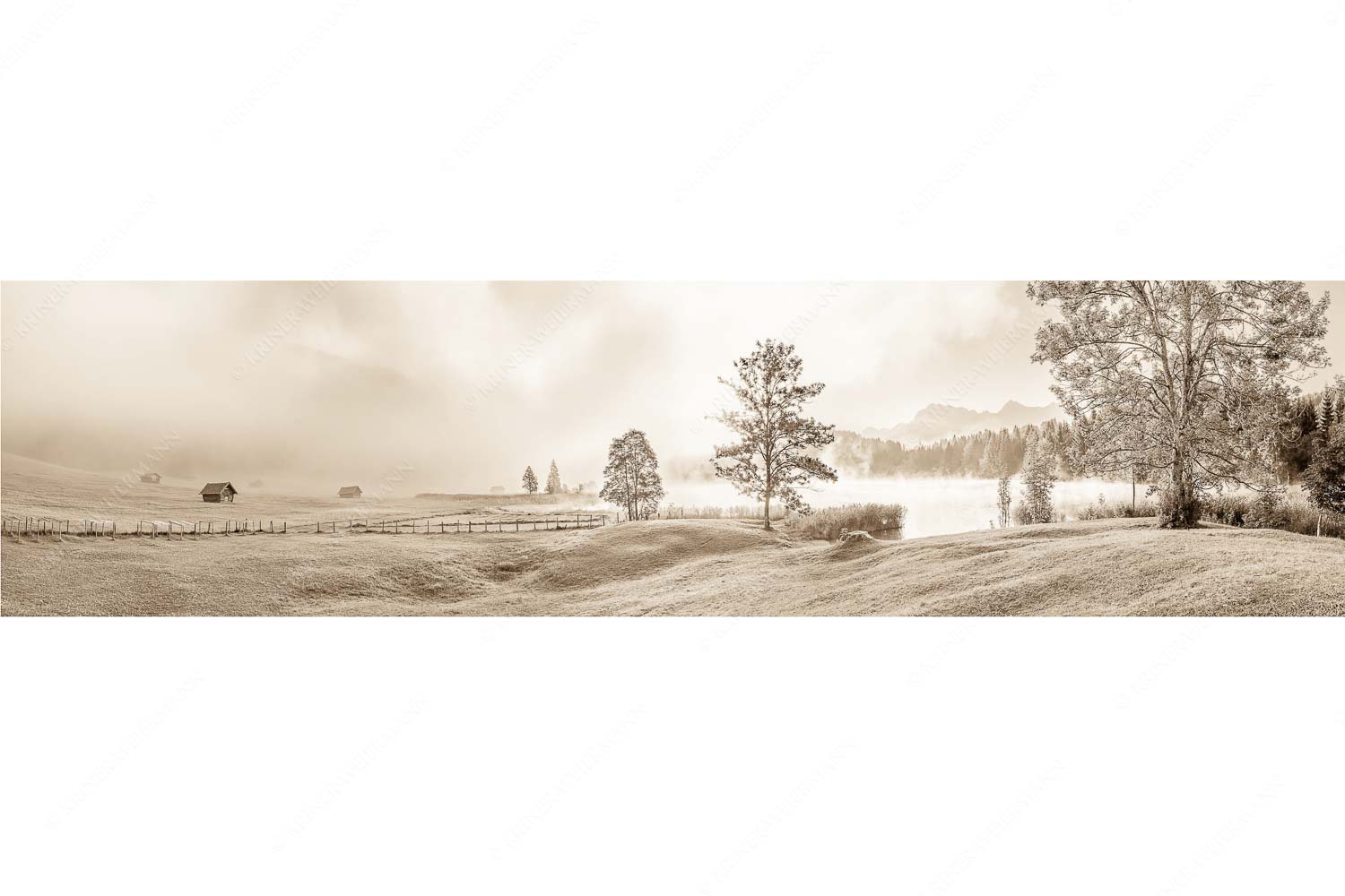 Frühnebel – Seitenverhältnis 4:1 — Geroldsee mit Karwendel Morgenstimmung am Geroldsee mit Blick zum Karwendelgebirge