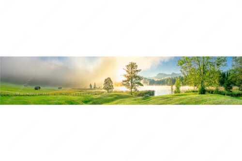 Morgenstimmung am Geroldsee mit Blick zum Karwendelgebirge - Frühnebel - Seitenverhältnis 5:1 - Geroldsee mit Karwendel - weitere Infos unter https://www.kriner-weiermann.de