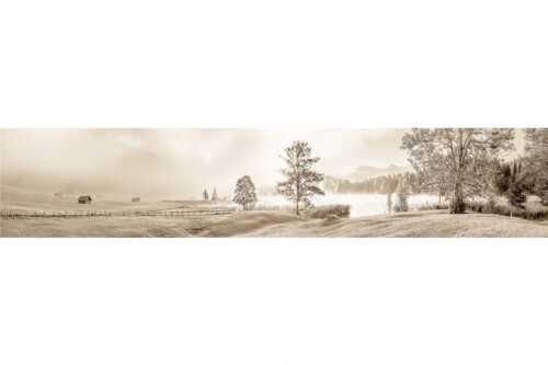 Morgenstimmung am Geroldsee mit Blick zum Karwendelgebirge - Frühnebel - Seitenverhältnis 5:1 - Geroldsee mit Karwendel - weitere Infos unter https://www.kriner-weiermann.de
