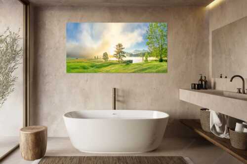 Morgenstimmung am Geroldsee mit Blick zum Karwendelgebirge - Frühnebel - Größe ca. 180x90cm, Seitenverhältnis 2:1 - Geroldsee mit Karwendel - weitere Infos unter https://www.kriner-weiermann.de