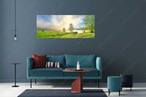 Morgenstimmung am Geroldsee mit Blick zum Karwendelgebirge - Frühnebel - Größe ca. 175x70cm, Seitenverhältnis 2,5:1 - Geroldsee mit Karwendel - weitere Infos unter https://www.kriner-weiermann.de