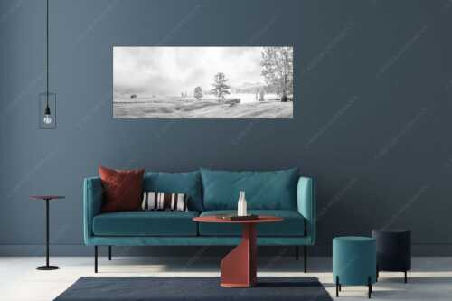 Morgenstimmung am Geroldsee mit Blick zum Karwendelgebirge - Frühnebel - Größe ca. 175x70cm, Seitenverhältnis 2,5:1 - Geroldsee mit Karwendel - weitere Infos unter https://www.kriner-weiermann.de