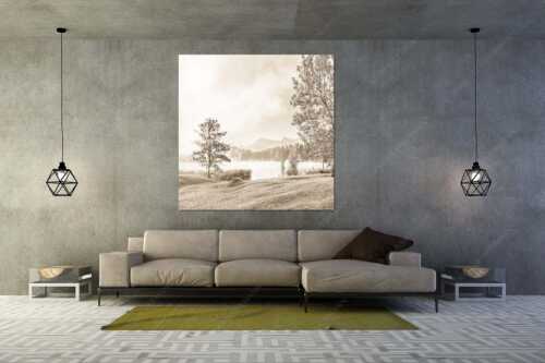 Morgenstimmung am Geroldsee mit Blick zum Karwendelgebirge - Frühnebel - Größe ca. 160x160cm, Seitenverhältnis 1:1 - Geroldsee mit Karwendel - weitere Infos unter https://www.kriner-weiermann.de