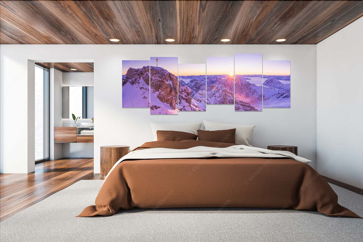 Glasklar – Wandbild – 6er Split, Größe ca. 280x112cm, Seitenverhältnis 2,5:1 — Zugspitze Sonnenaufgang Herrlicher Morgen im Winter - Glasklar - Wandbild - 6er Split, Größe ca. 280x112cm, Seitenverhältnis 2,5:1 - Zugspitze Sonnenaufgang - weitere Infos unter https://www.kriner-weiermann.de