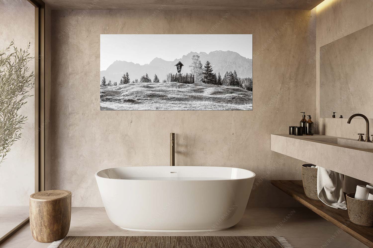 Göttlich – Größe ca. 180x90cm, Seitenverhältnis 2:1 — Feldkreuz in den Buckelwiesen mit Karwendel Wegkreuz mit Wörner, Tiefkarspitze und Westlicher Karwendelspitze - Göttlich - Größe ca. 180x90cm, Seitenverhältnis 2:1 - Feldkreuz in den Buckelwiesen mit Karwendel - weitere Infos unter https://www.kriner-weiermann.de