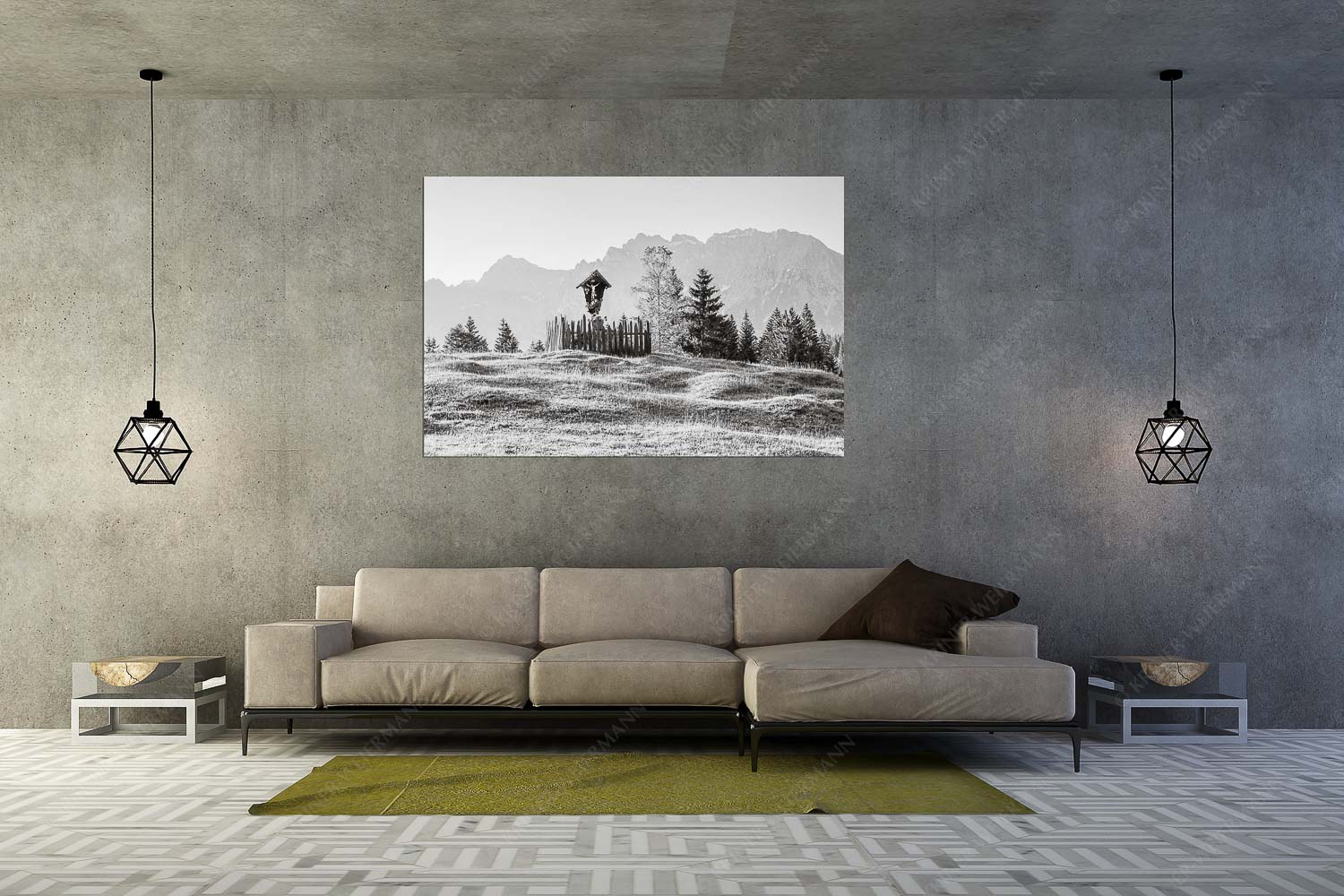 Wegkreuz mit Wörner, Tiefkarspitze und Westlicher Karwendelspitze - Göttlich - Größe ca. 180x120cm, Seitenverhältnis 3:2 - Feldkreuz in den Buckelwiesen mit Karwendel - weitere Infos unter https://www.kriner-weiermann.de