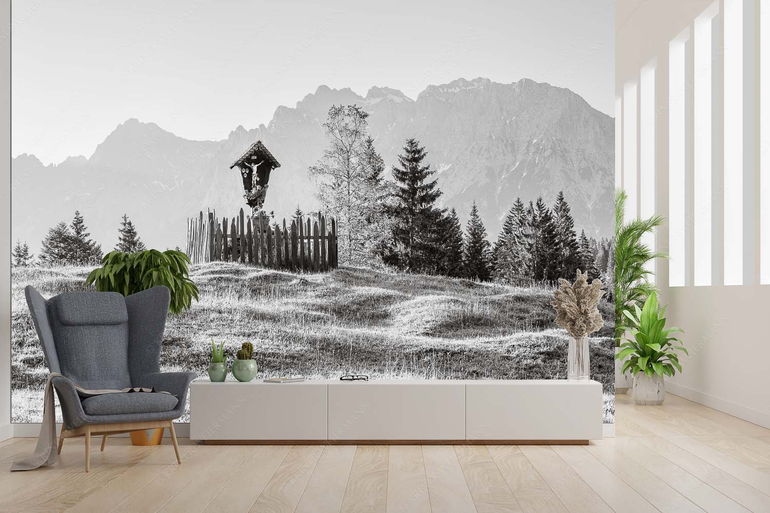 Göttlich – Größe ca. 300x200cm, Seitenverhältnis 3:2 — Feldkreuz in den Buckelwiesen mit Karwendel Wegkreuz mit Wörner, Tiefkarspitze und Westlicher Karwendelspitze - Göttlich - Größe ca. 300x200cm, Seitenverhältnis 3:2 - Feldkreuz in den Buckelwiesen mit Karwendel - weitere Infos unter https://www.kriner-weiermann.de
