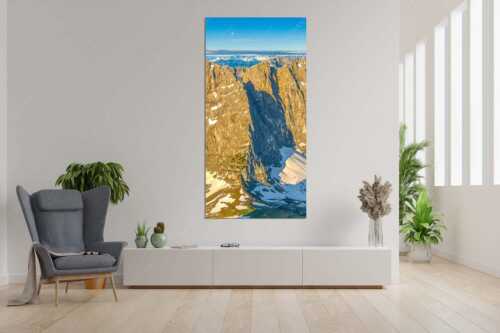 Blick in die Laliderer Nordwände im Karwendel bei Sonnenaufgang - Goldener Riegel - Größe ca. 90x180cm, Seitenverhältnis 1:2 - Karwendelhauptkamm - weitere Infos unter https://www.kriner-weiermann.de