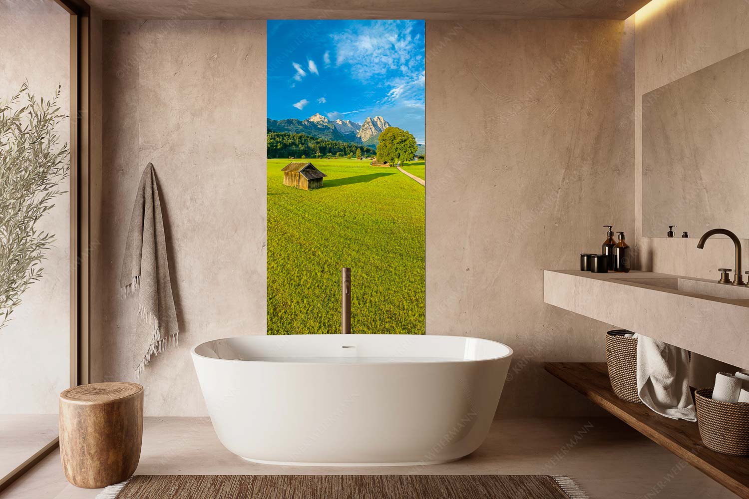 Blick zur Alpspitze und Waxenstein im Wetterstein bei Sonnenaufgang - Hammersbacherweg - Größe ca. 100x200cm, Seitenverhältnis 1:2 - Alpspitze Jubiläumsgrat und Waxenstein - weitere Infos unter https://www.kriner-weiermann.de