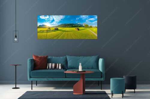Blick zur Alpspitze und Waxenstein im Wetterstein bei Sonnenaufgang - Hammersbacherweg - Größe ca. 175x70cm, Seitenverhältnis 2,5:1 - Alpspitze Jubiläumsgrat und Waxenstein - weitere Infos unter https://www.kriner-weiermann.de