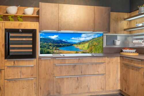 Blick über den Geroldsee zum Zugspitzmassiv mit Alpspitze, Zugspitze und Waxenstein - Heimatsee - Küchenrückwand - Größe ca. 180x60cm, Seitenverhältnis 3:1 - Geroldsee mit Wetterstein - weitere Infos unter https://www.kriner-weiermann.de