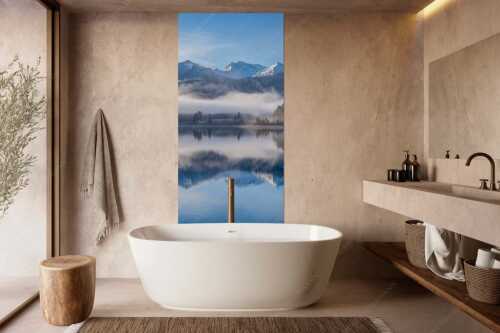 Wie verzaubert liegt die Halbinsel Zwergern im Walchensee mit Soiernblick - Heimatsymphonie - Größe ca. 100x200cm, Seitenverhältnis 1:2 - Walchensee mit Soierngebirge - weitere Infos unter https://www.kriner-weiermann.de