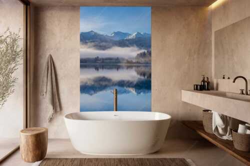 Wie verzaubert liegt die Halbinsel Zwergern im Walchensee mit Soiernblick - Heimatsymphonie - Größe ca. 160x240cm, Seitenverhältnis 2:3 - Walchensee mit Soierngebirge - weitere Infos unter https://www.kriner-weiermann.de