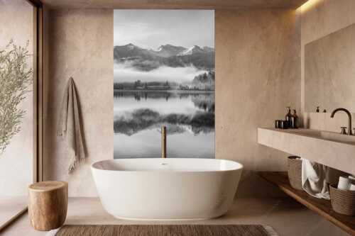 Wie verzaubert liegt die Halbinsel Zwergern im Walchensee mit Soiernblick - Heimatsymphonie - Größe ca. 160x240cm, Seitenverhältnis 2:3 - Walchensee mit Soierngebirge - weitere Infos unter https://www.kriner-weiermann.de